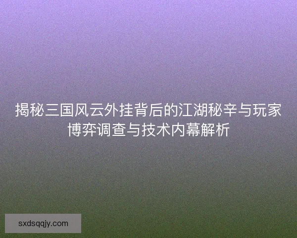 揭秘三国风云外挂背后的江湖秘辛与玩家博弈调查与技术内幕解析